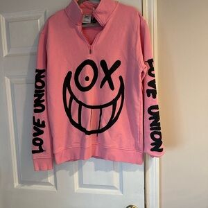 Pink Smiley Face Quarter-Zip Sweatshirt